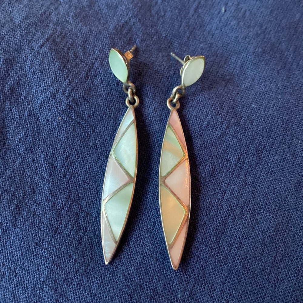 Pink and green Mother of Pearl Sterling earrings